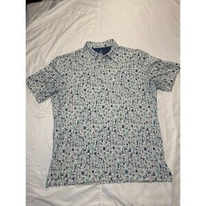 Johnnie-O Polo Shirt Mens Large Dundee All Over Print Cotton Pocket Stretch Soft